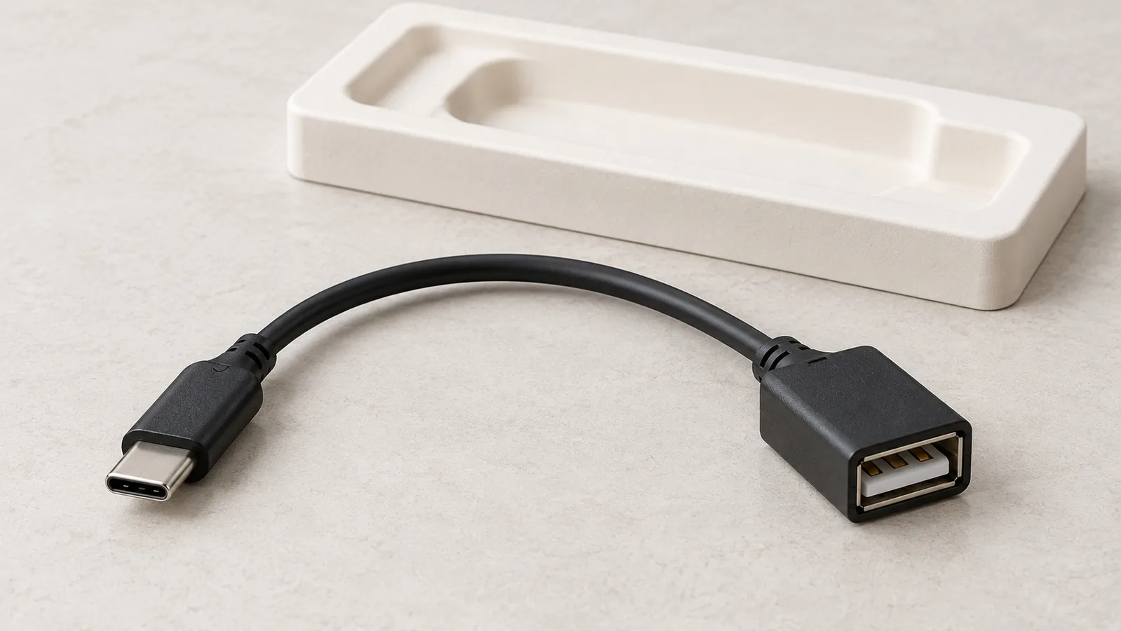 Általános USB-adapterkábel, amelynek mindkét csatlakozóvége látható a semleges ellenőrző felületen
